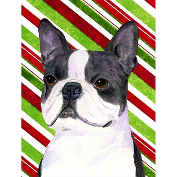 Patioplus 11 x 15 In. Boston Terrier Candy Cane Holiday Christmas Flag; Garden Size - PA951219