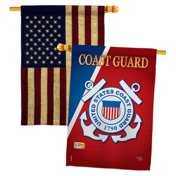 Gardencontrol 28 x 40 in. Military Vertical Dbl Sided USA Vintage Coast Guard Americana Applique House Flags, 2PK - GA4094670
