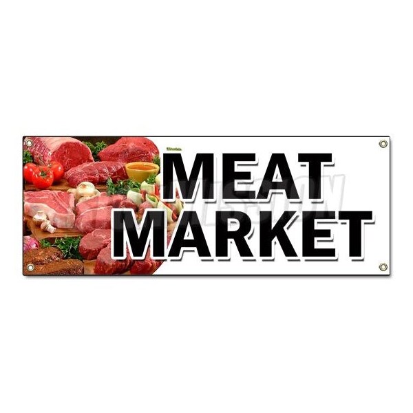 Signmission MEAT MARKET BANNER SIGN butcher gourmet usda prime pork chicken corn - B-MEAT MARKET