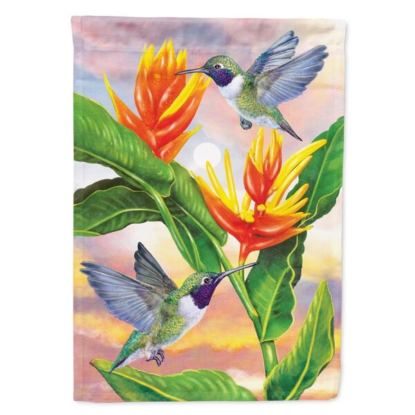 Patioplus 28 x 0.01 x 40 in. Black Chinned Hummingbirds Golden Heliconia Canvas House Flag - PA1718916