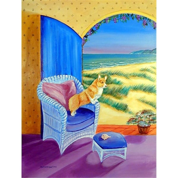 Carolines Treasures 28 x 40 in. Pembroke Corgi room with a view House Size Canvas Flag - 7184CHF