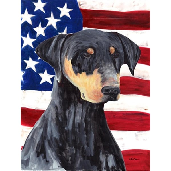 Carolines Treasures 28 x 40 in. Usa American Flag With Doberman Flag Canvas House Size - SC9030CHF