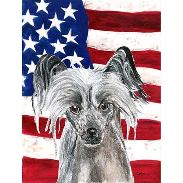 Carolines Treasures Chinese Crested USA American Flag Flag Canvas House Size - SC9522CHF