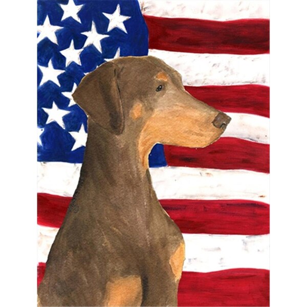Carolines Treasures 28 x 40 in. USA American Flag with Doberman House Size Canvas Flag - SS4058CHF
