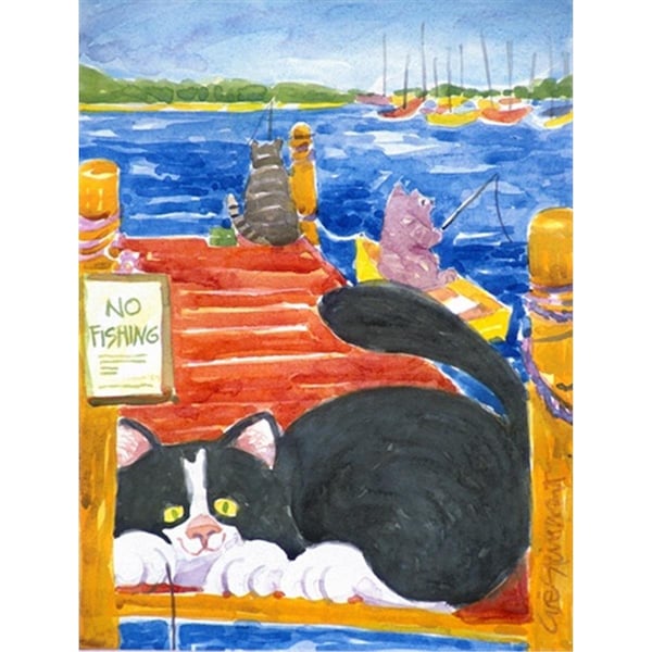 Carolines Treasures 28 x 40 in. Black And White Cat No Fishing Flag Canvas House Size - CA75152