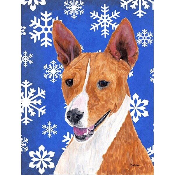Carolines Treasures 28 x 40 in. Basenji Winter Snowflakes Holiday House Size Canvas Flag - SC9387CHF