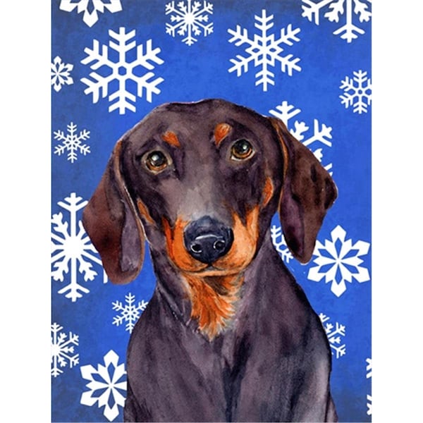 Carolines Treasures 28 x 40 in. Dachshund Winter Snowflakes Holiday House Size Canvas Flag - LH9268CHF