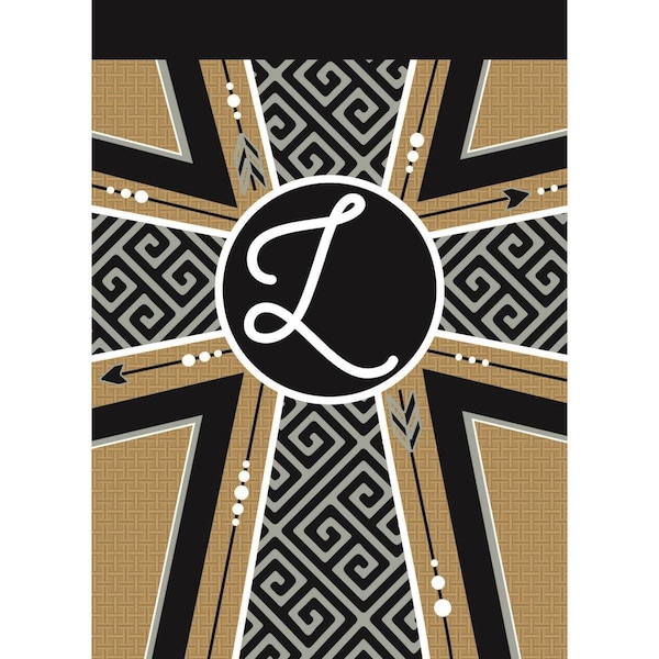 Magnolia Gardens 13 x 18 in Double Applique Monogram L Cross Burlap Garden Flag - FLAG5010