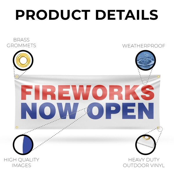 Signmission Fireworks Now Open, 18 Inch x 48 Inch, Vinyl Banner - B-30630