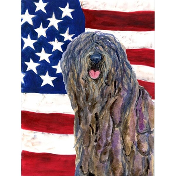 Patioplus 28 x 40 in. USA American Flag with Bergamasco Sheepdog House Size Canvas Flag - PA2554550