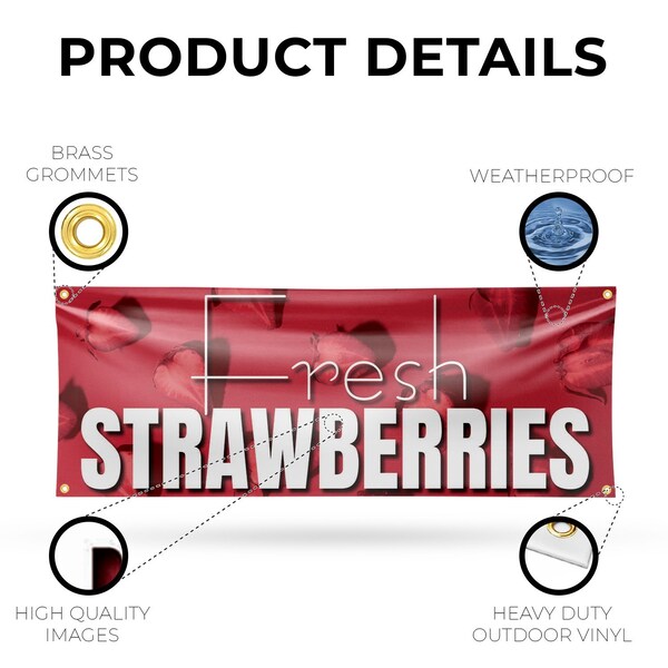 Signmission Fresh Strawberries, 18 Inch x 48 Inch, Vinyl Banner - B-30659