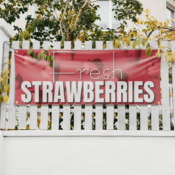 Signmission Fresh Strawberries, 18 Inch x 48 Inch, Vinyl Banner - B-30659