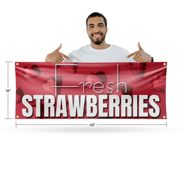 Signmission Fresh Strawberries, 18 Inch x 48 Inch, Vinyl Banner - B-30659