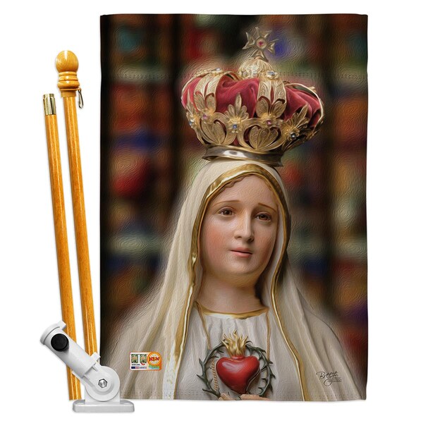 Gardencontrol 28 x 40 in. Our Lady of Fatima Inspirational Faith & Religious Vertical Double Sided House Flag Set - GA2055763
