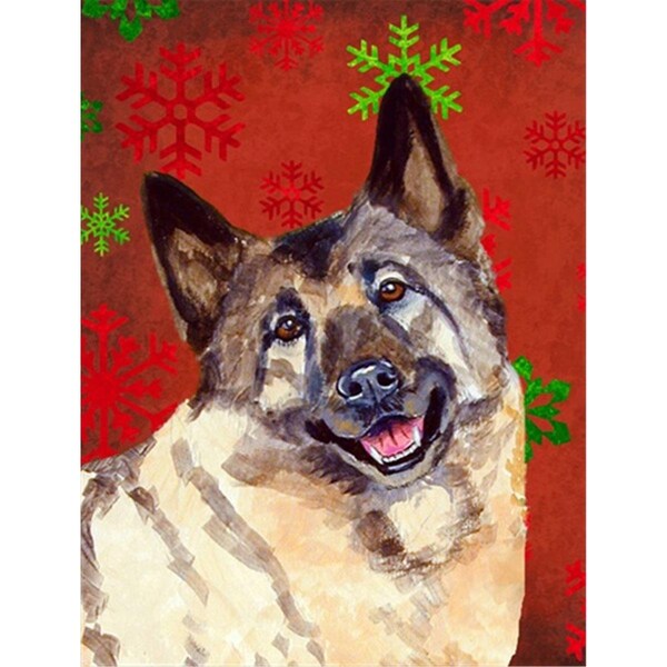 Patioplus 11 x 15 In. Norwegian Elkhound Red And Green Snowflakes Holiday Christmas Flag, Garden Size - PA55247