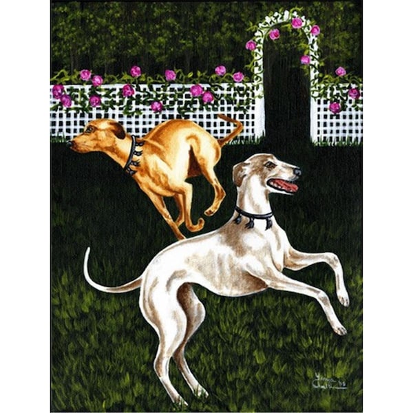 Patioplus Rose Garden Frolick Greyhounds Flag Canvas House Size - PA255502