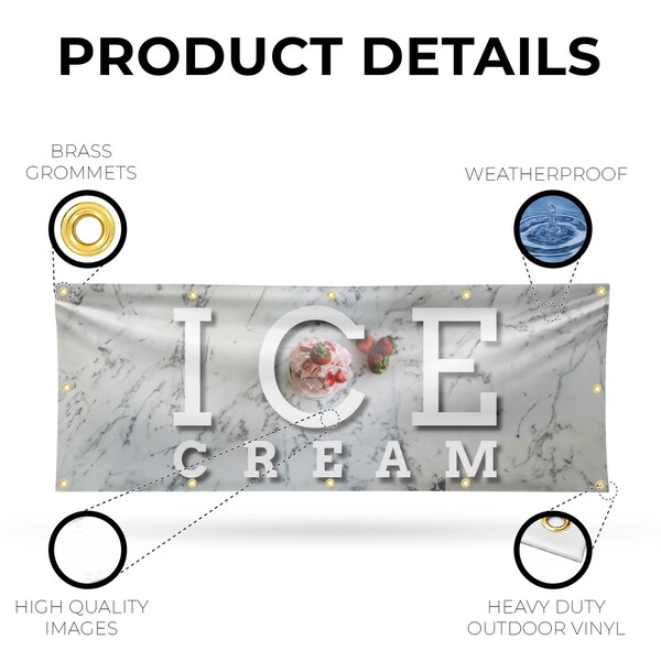 Signmission Ice Cream, 48 Inch x 120 Inch, Vinyl Banner - B-120-30702