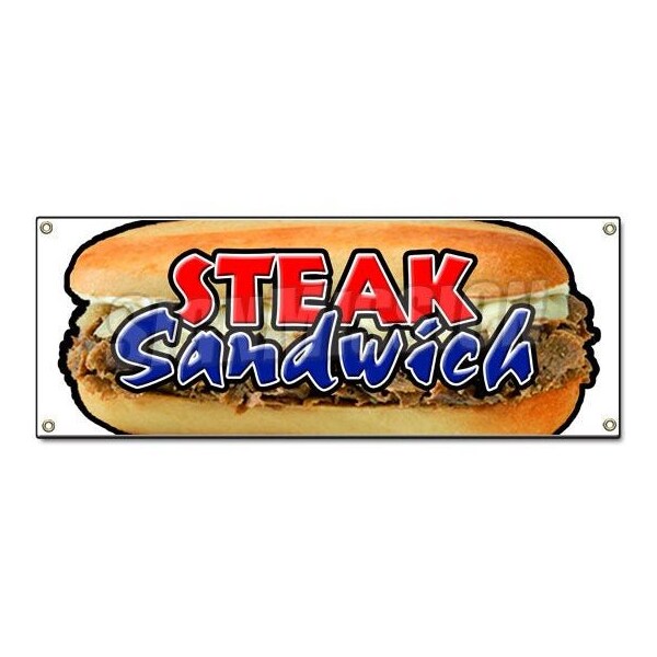 Signmission STEAK SANDWICH BANNER SIGN cheesesteak philly sub hoagie big huge beef hamburger - B-STEAK SANDWICH