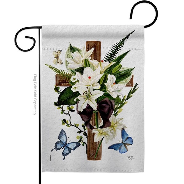 Gardencontrol 13 x 18.5 in. Lily Cross Sweet Life Sympathy Double-Sided Decorative Vertical Garden Flags - - GA3912224