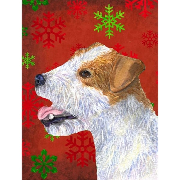 Patioplus Jack Russell Terrier Red Green Snowflakes Holiday Christmas Flag Garden Size - PA759099