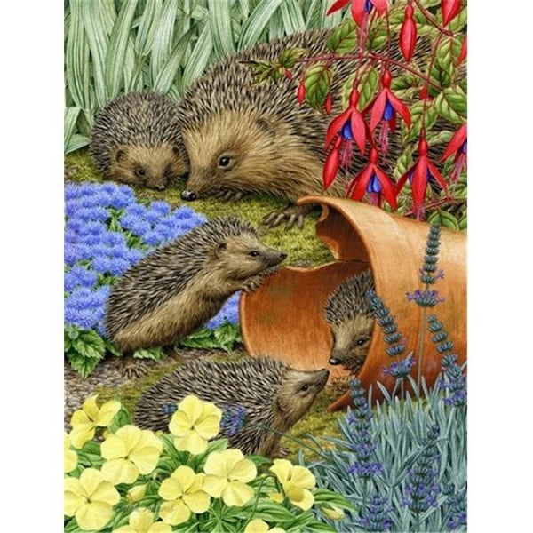 Carolines Treasures Carolines Treasures ASA2087CHF Hedgehogs In The Flower Pot Flag Canvas House Size - ASA2087CHF