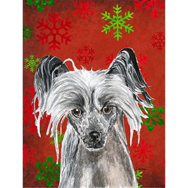 Patioplus Chinese Crested Red Snowflake Christmas Flag Garden Size - PA246948