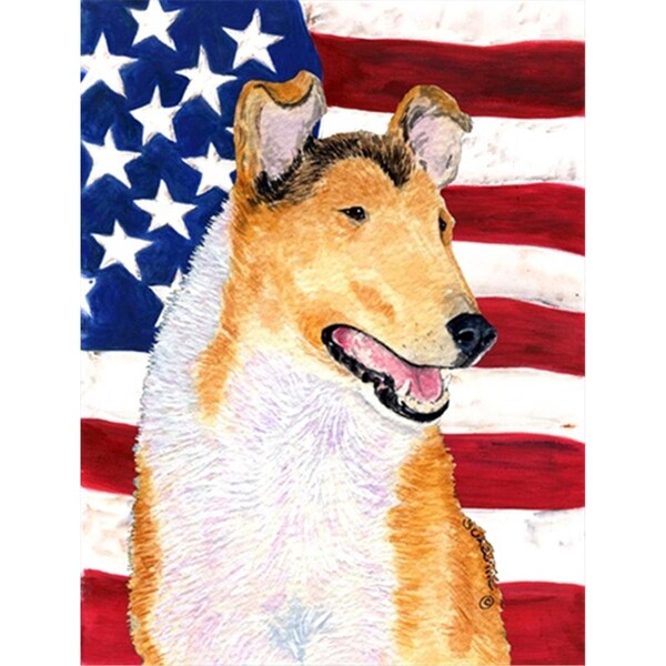 Patioplus 11 x 15 in. Usa American Flag With Collie Smooth Flag Garden Size - PA252051