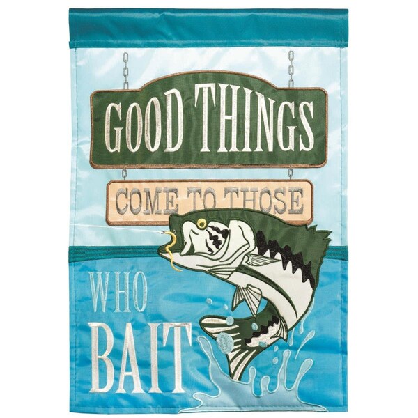 Magnolia Gardens 13 x 18 in Double Applique Fish Good Things Come Polyester Garden Flag - M011356