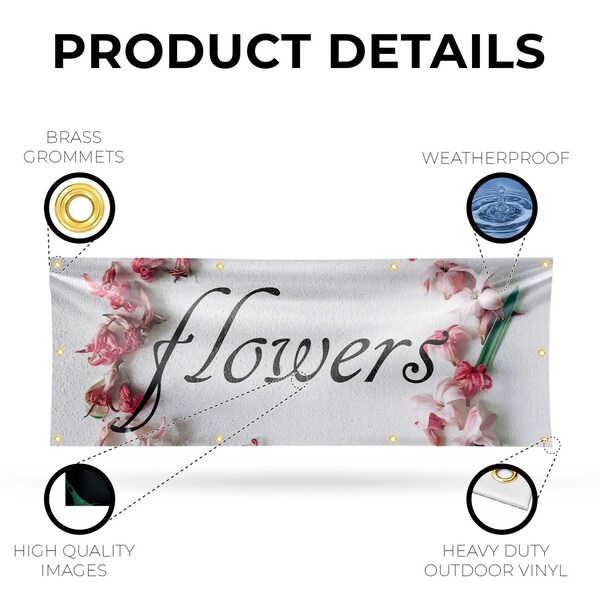 Signmission Flowers, 36 Inch x 96 Inch, Vinyl Banner - B-96-30640