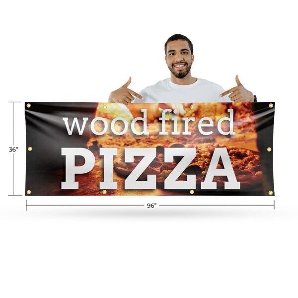 Signmission Wood Fired Pizza, 36 Inch x 96 Inch, Vinyl Banner - B-96-30948