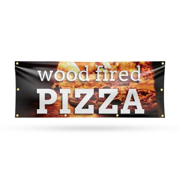 Signmission Wood Fired Pizza, 36 Inch x 96 Inch, Vinyl Banner - B-96-30948