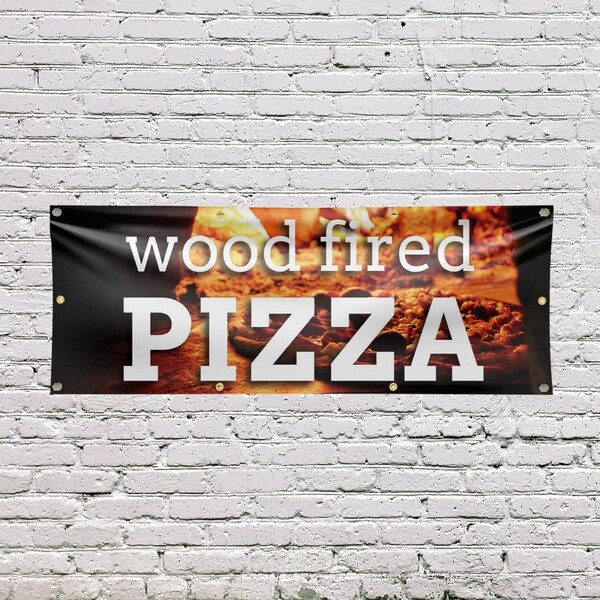 Signmission Wood Fired Pizza, 36 Inch x 96 Inch, Vinyl Banner - B-96-30948