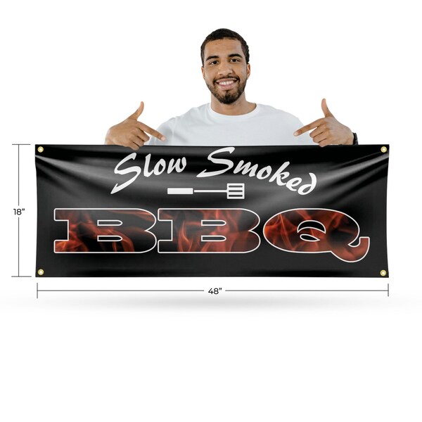Signmission Slow Smoked BBQ, 18 Inch x 48 Inch, Vinyl Banner - B-30855