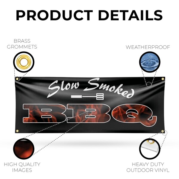 Signmission Slow Smoked BBQ, 18 Inch x 48 Inch, Vinyl Banner - B-30855