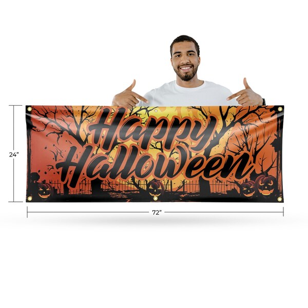 Signmission Happy Halloween, 24 Inch x 72 Inch, Vinyl Banner - B-72-30692