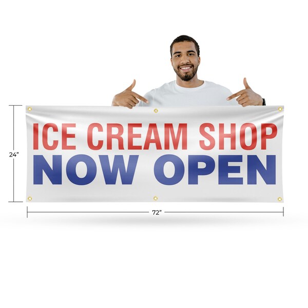 Signmission Ice Cream Shop Now Open, 24 Inch x 72 Inch, Vinyl Banner - B-72-30704