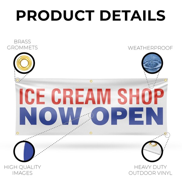 Signmission Ice Cream Shop Now Open, 24 Inch x 72 Inch, Vinyl Banner - B-72-30704