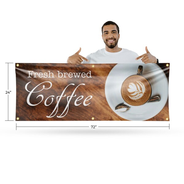 Signmission Fresh Brewed Coffee, 24 Inch x 72 Inch, Vinyl Banner - B-72-30652