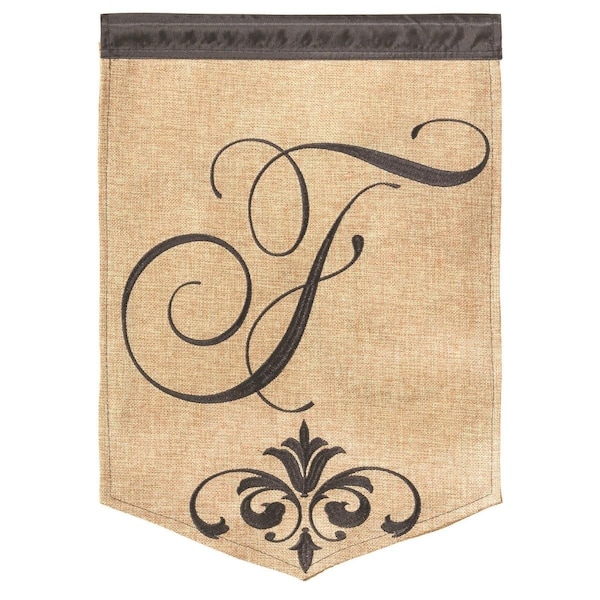 Magnolia Gardens 13 x 18 in Double Applique Monogram F Burlap Garden Flag - 1829