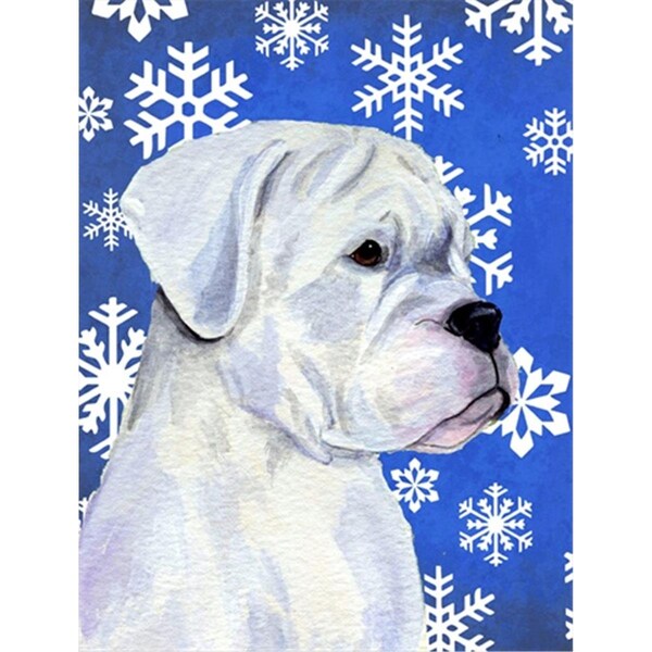 Patioplus 28 x 40 in. Boxer Winter Snowflakes Holiday Flag Canvas House Size - PA2554811