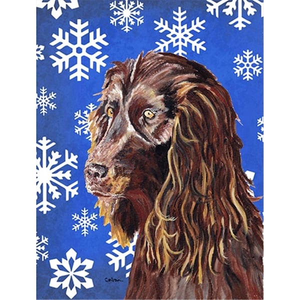 Carolines Treasures Boykin Spaniel Blue Snowflake Winter Flag Canvas House Size - SC9602CHF