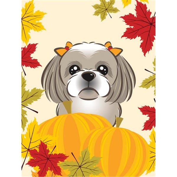 Patioplus Gray Silver Shih Tzu Thanksgiving Flag Garden - PA254208
