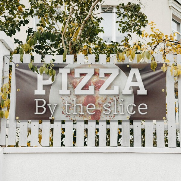 Signmission Pizza by the Slice, 48 Inch x 120 Inch, Vinyl Banner - B-120-30805