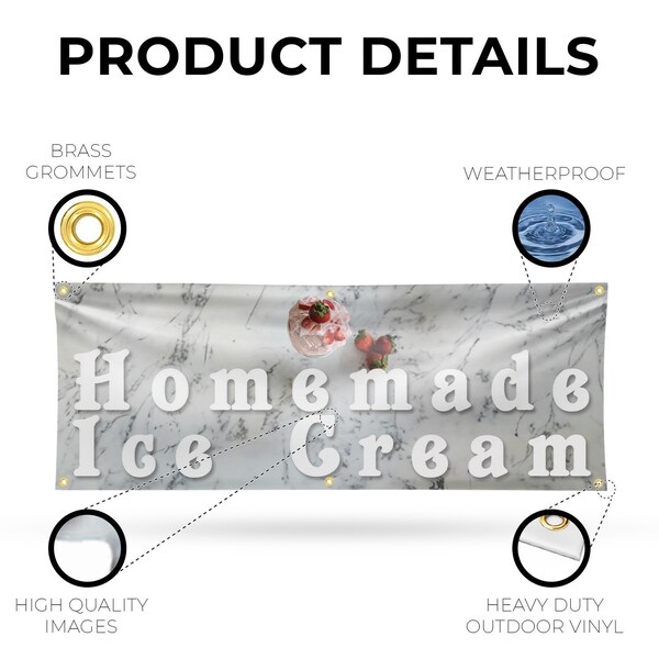 Signmission Homemade Ice Cream, 24 Inch x 72 Inch, Vinyl Banner - B-72-30696
