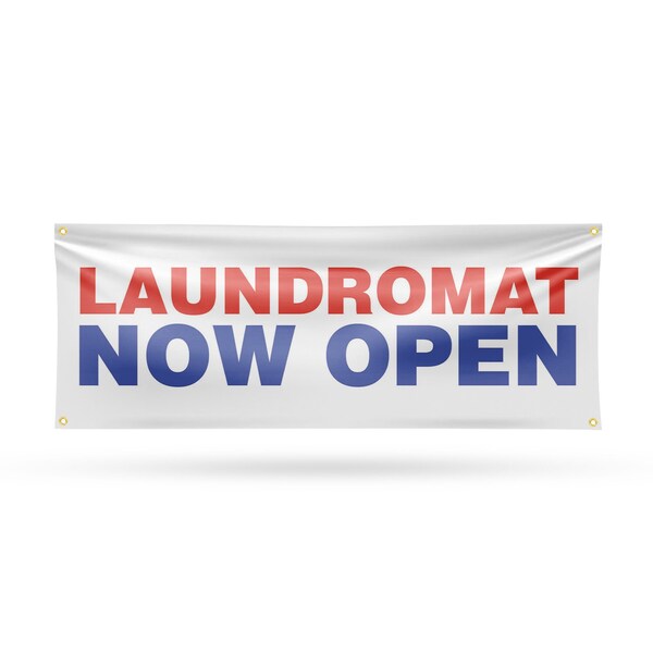 Signmission Laundromat Now Open, 18 Inch x 48 Inch, Vinyl Banner - B-30724