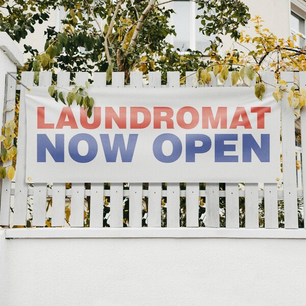 Signmission Laundromat Now Open, 18 Inch x 48 Inch, Vinyl Banner - B-30724