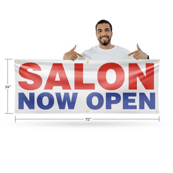 Signmission Salon Now Open, 24 Inch x 72 Inch, Vinyl Banner - B-72-30848
