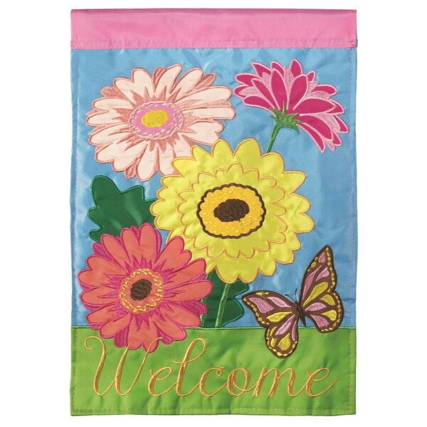 Dicksons 13 x 18 in Flag Double Applique Gerber Daisy Welcome Polyester Garden - M011094