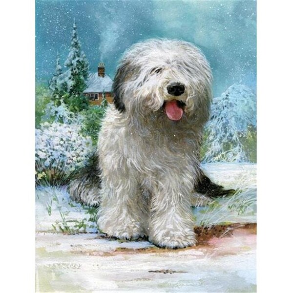 Carolines Treasures Carolines Treasures SDSQ0304CHF Old English Sheepdog by Don Squires Flag Canvas House Size - SDSQ0304CHF