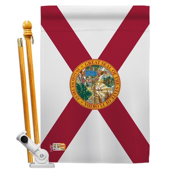 Americana Home & Garden Americana Home & Garden AA-SS-HS-140510-IP-BO-D-US18-AG 28 x 40 in. Florida States Impressions Decorative Vertical Double Sided House Flag Set & Pole Bracket Hardware Flag Set - HS140510-BO